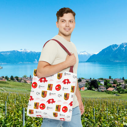 Swiss Splendor Tote: Geneva Coat of Arms, Flag, and Map Pattern