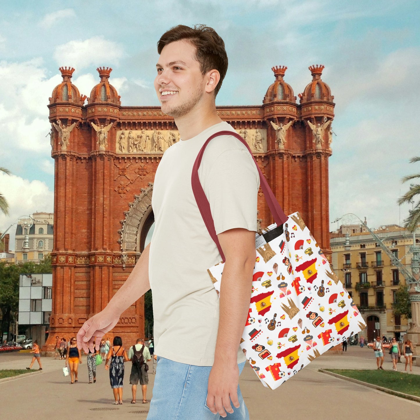 Discover Spain in Style: Vibrant Travel Tote Bag with Iconic Pattern