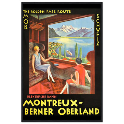 Montreux to Berner Oberland Retro Train Travel |  Wooden Framed Poster | 60x90 cm / 24x36″