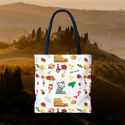 Italian Icons Tote Bag: Pizza, Coliseum, Coffee & More! Explore Italy's Charm in Style AOP