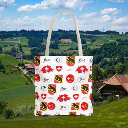 Bern Beauty All Over Tote: Swiss Flag, Coat of Arms & Map Pattern