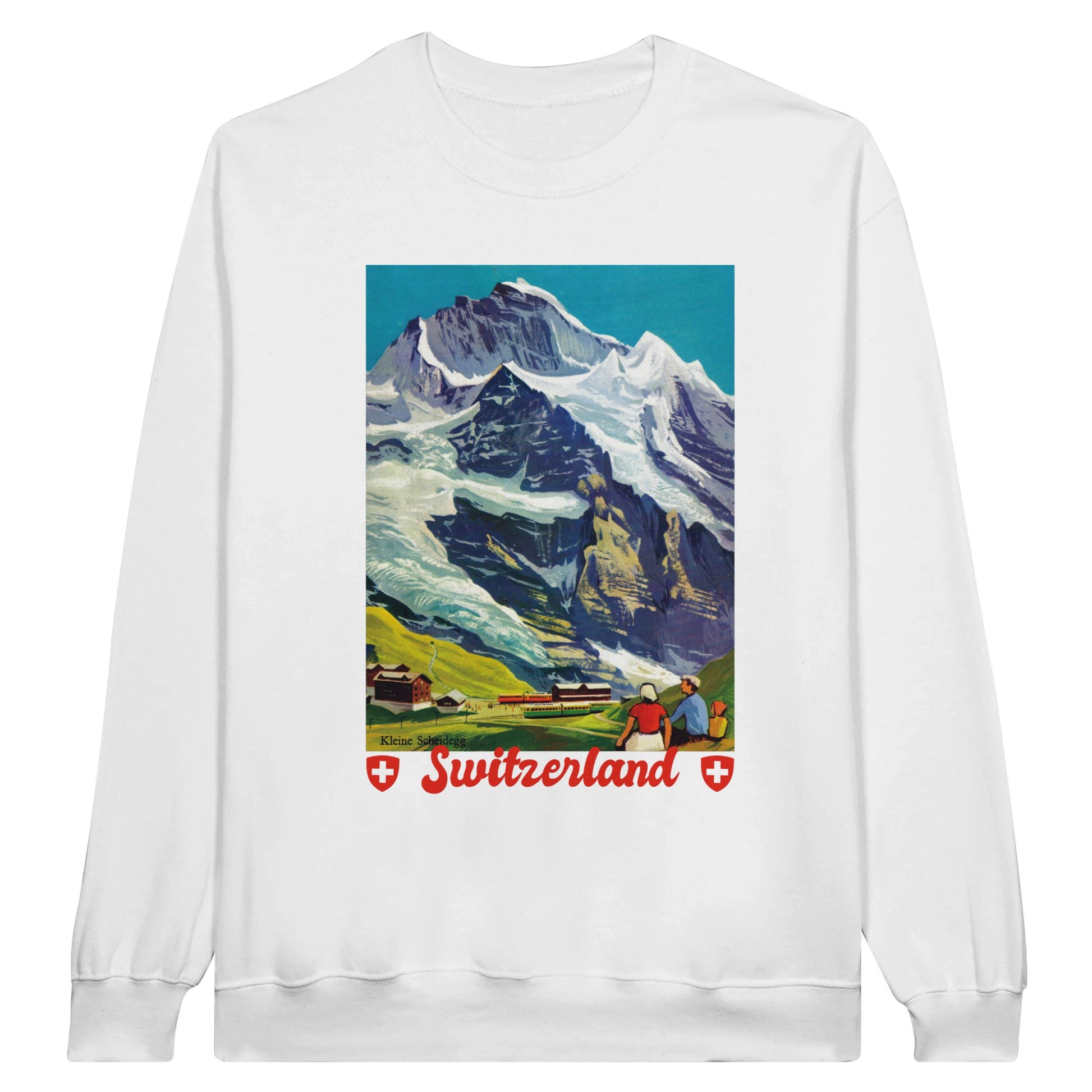 Kleine Scheidegg Retro Travel Sweatshirt - Vintage design featuring Jungfrau's breathtaking view. Premium comfort for Alpine enthusiasts.