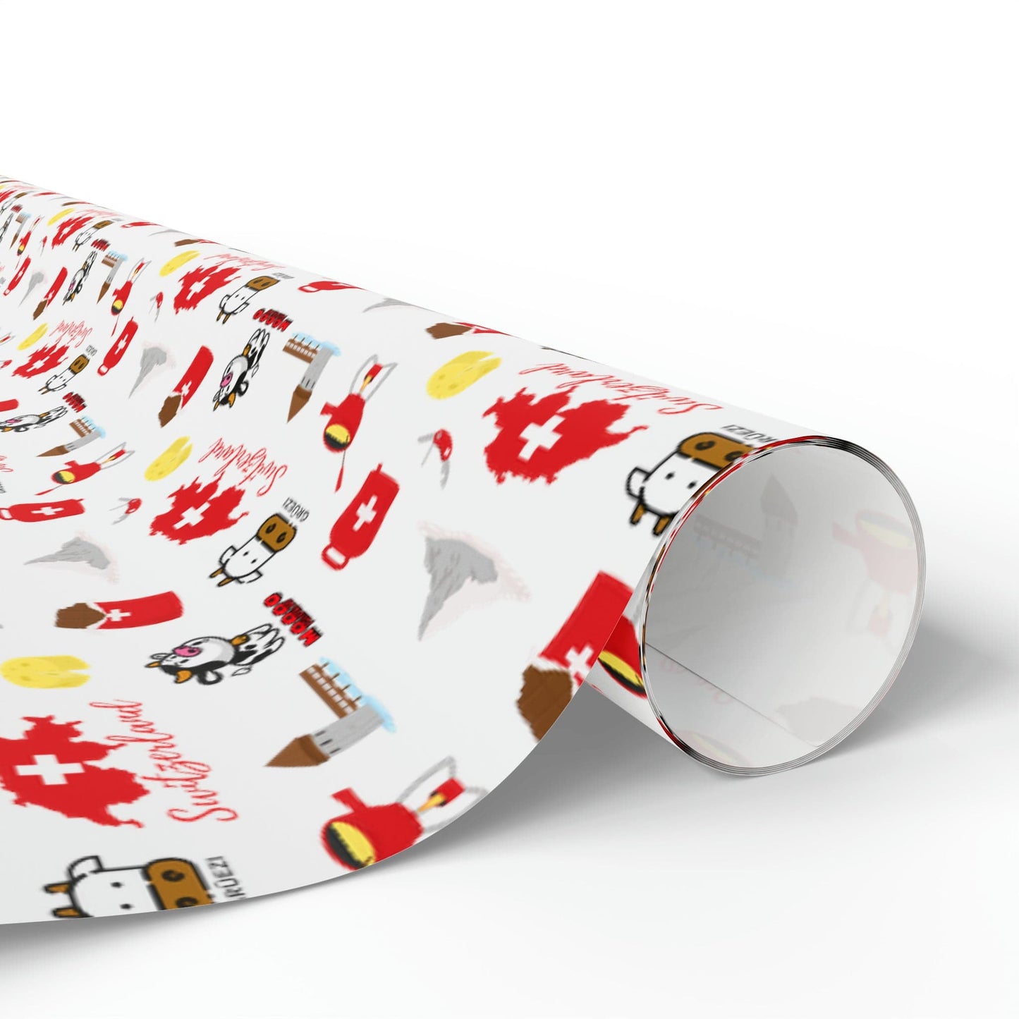 Swiss Travel and Culture Wrapping Paper - Matterhorn, Swiss Cows, Fondue, and More