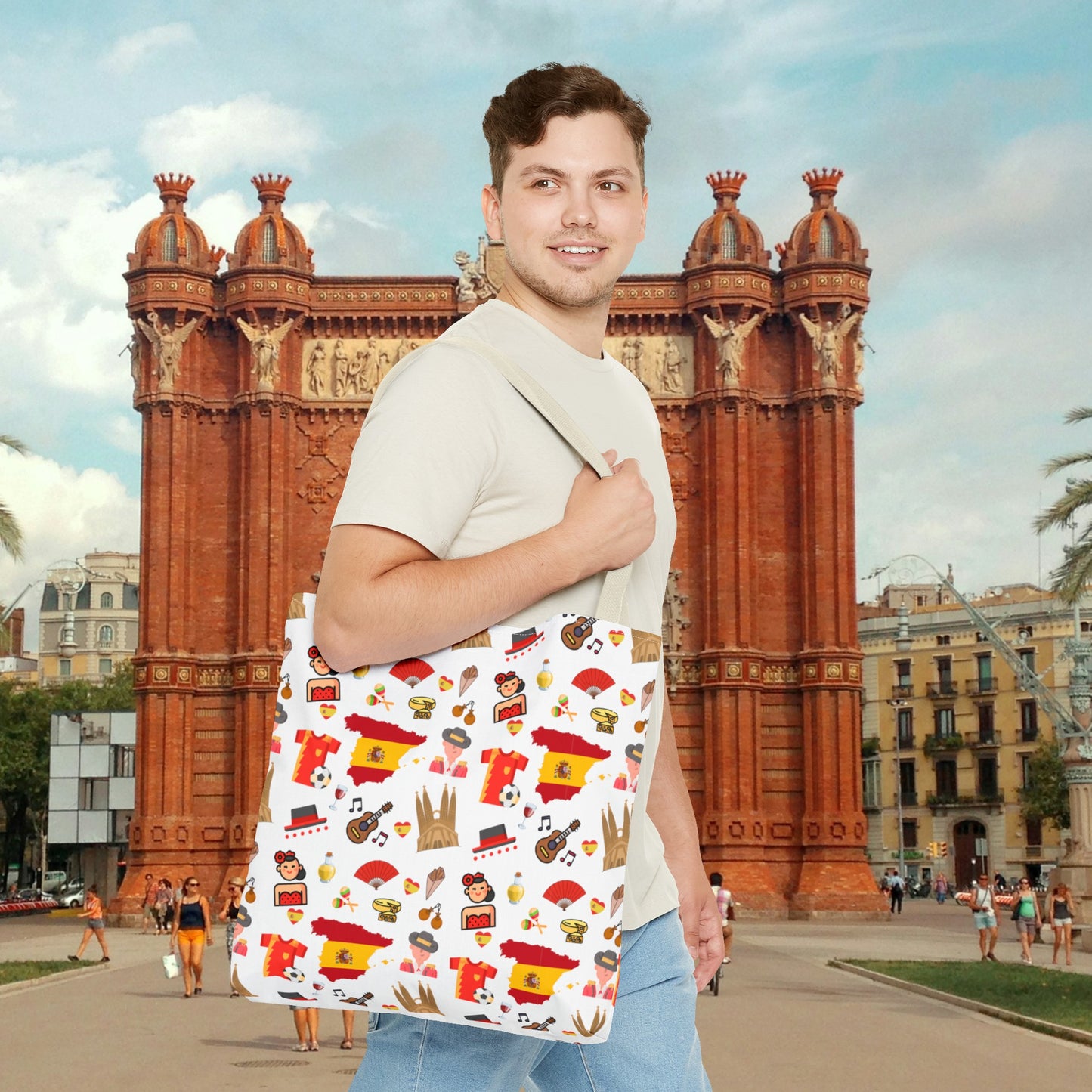 Discover Spain in Style: Vibrant Travel Tote Bag with Iconic Pattern