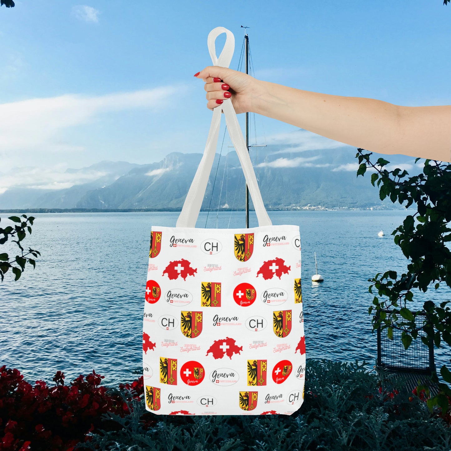 Swiss Splendor Tote: Geneva Coat of Arms, Flag, and Map Pattern