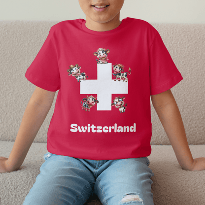 Funny Cows on Switzerland flag shirt for children