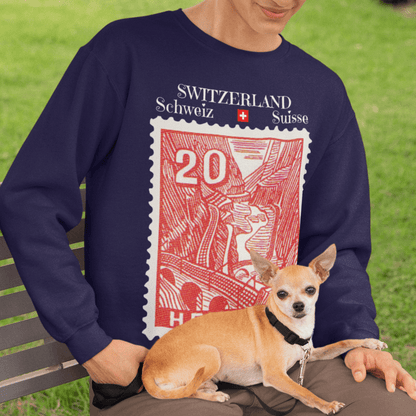 Switzerland Vintage Stamp Sweatshirt featuring mountain pass engineering marvels - Limited Edition Swiss Fashion