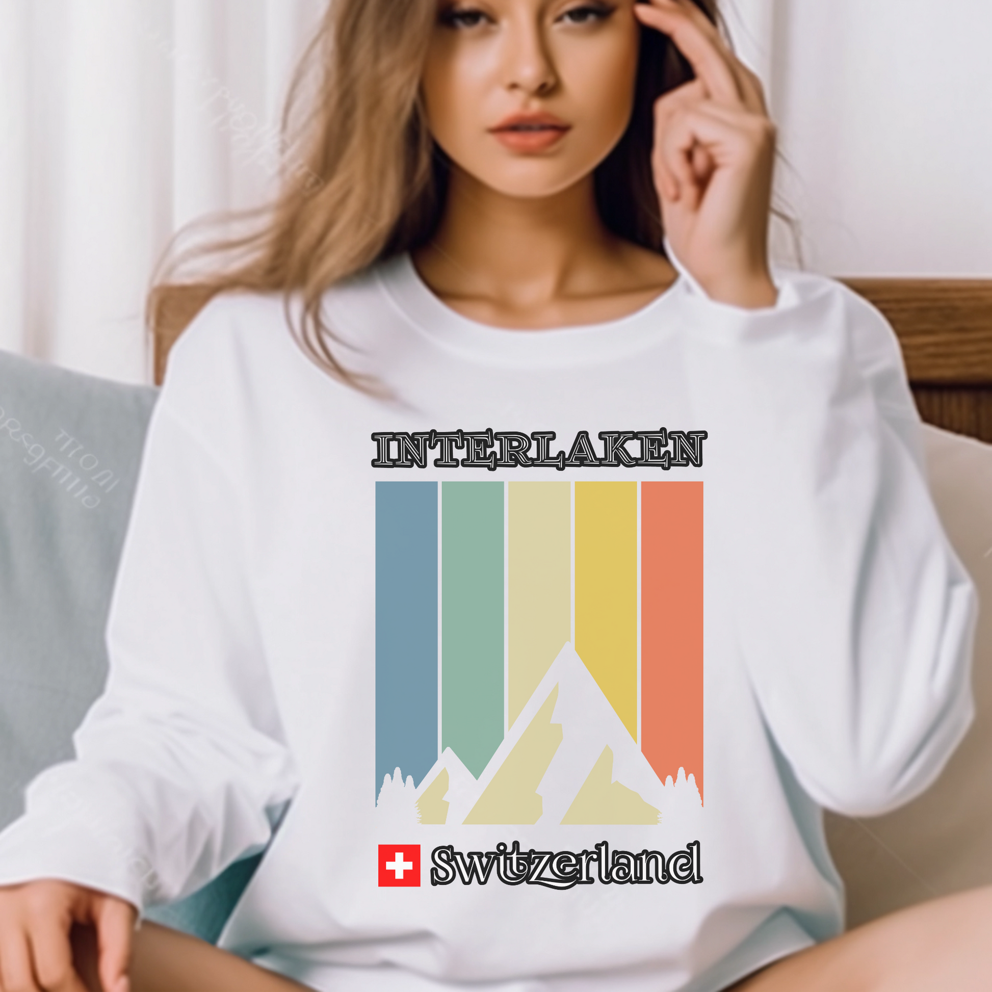 Interlaken switzerland retro vertical sunset sweatshirt 