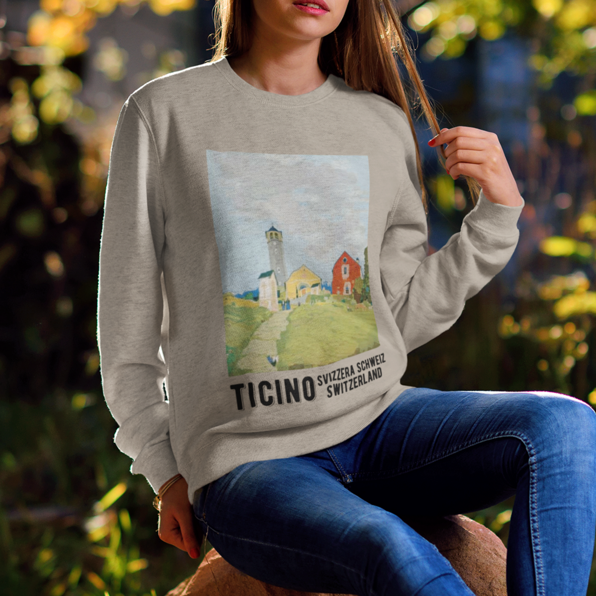 Lugano, Switzerland | Saint George Church Vintage Travel Sweatshirt featuring Castagnola's iconic landmark