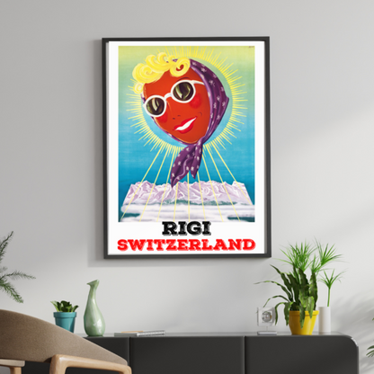 Vintage Rigi Switzerland Travel Poster showcasing the timeless beauty of the Swiss Alps and Swiss culture. A must-have for travel enthusiasts and art lovers