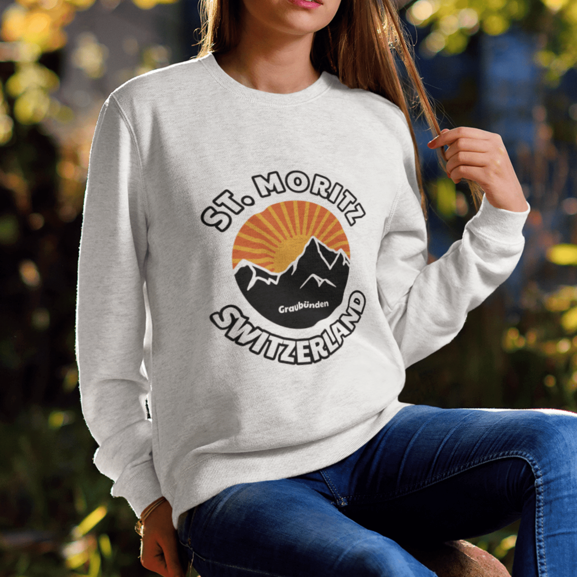 St. Moritz, Switzerland Sunset Retro Mountain Range Sweatshirt - Alpine Chic Apparel for All Seasons