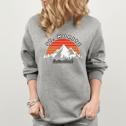 St. Moritz, Switzerland Retro Sunset Sweatshirt - Front View