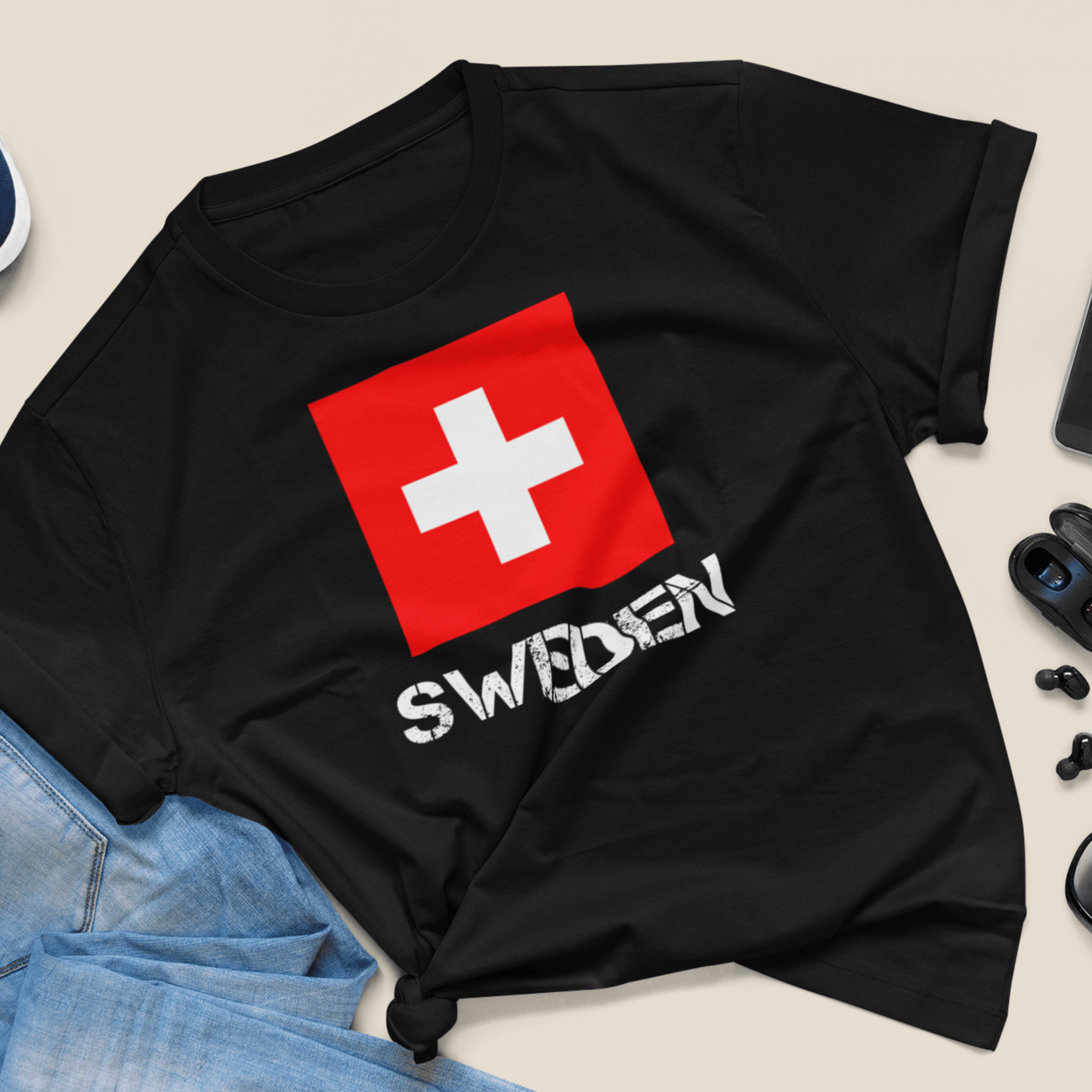 <img src="sweden-switzerland-flag-tshirt.jpg" alt="Unisex T-Shirt with Sweden or Switzerland Flag design, adding humor and uniqueness to your wardrobe">