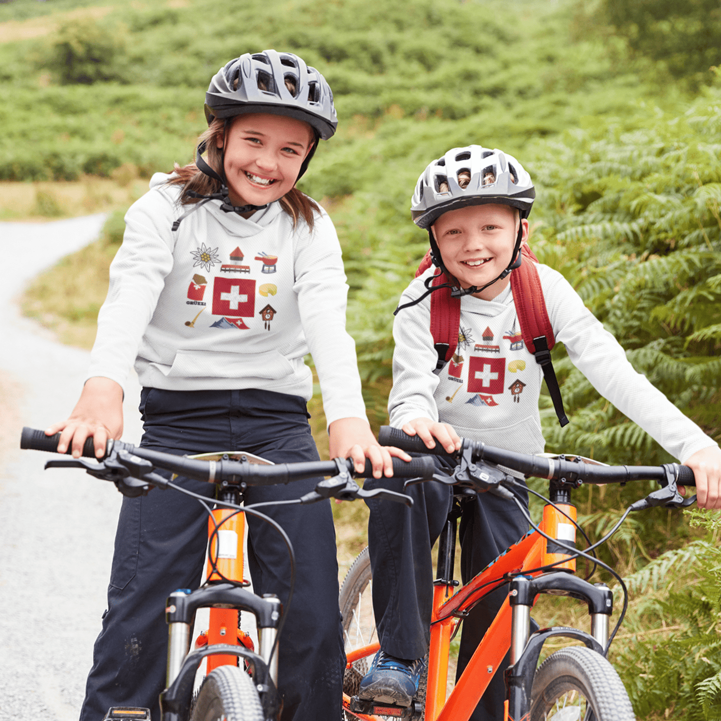 Kids Hoodie: Alps, Swiss Flag, and Chocolate Motif