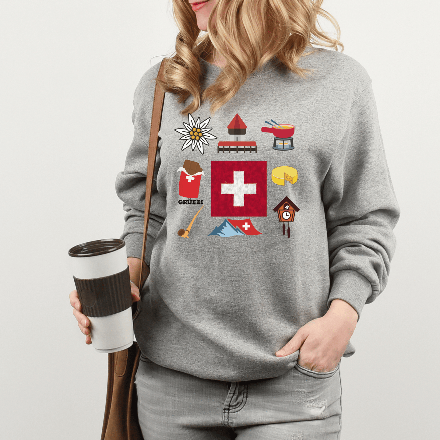 Swiss Culture Elements Sweatshirt: Alpine Landscape and Swiss Flag