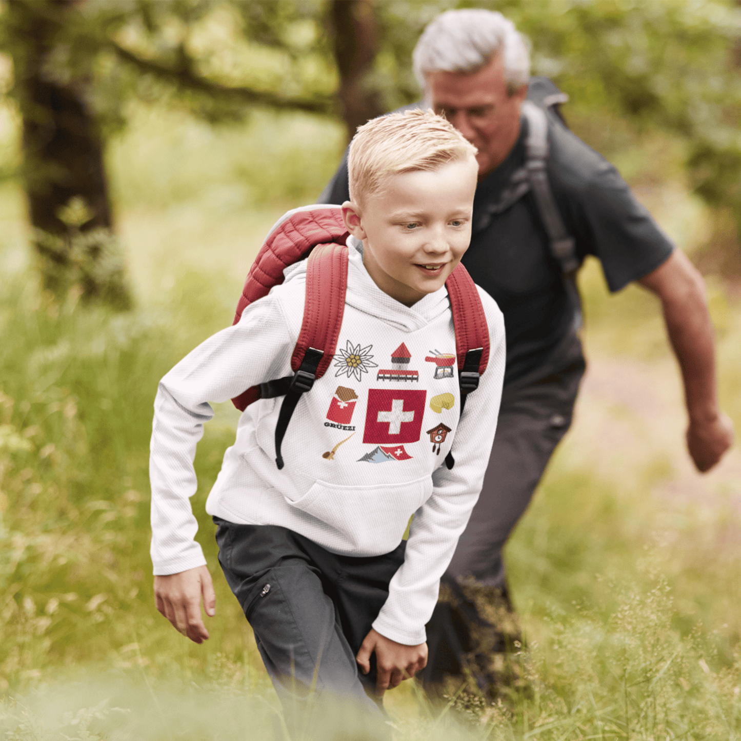 Classic Kids Hoodie with Swiss Flag and Alps Design