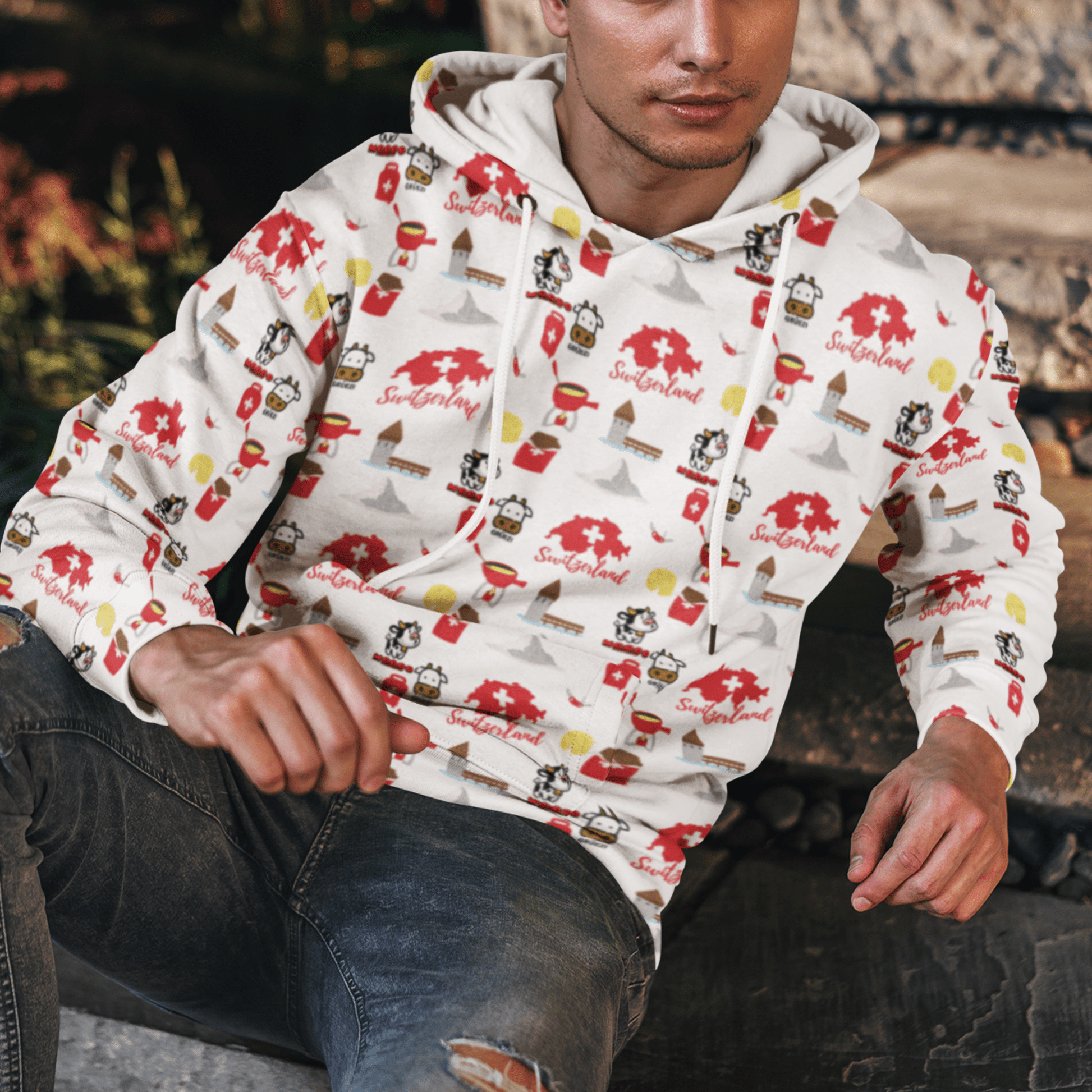 Switzerland Charming Travel Icons All-Over Hoodie