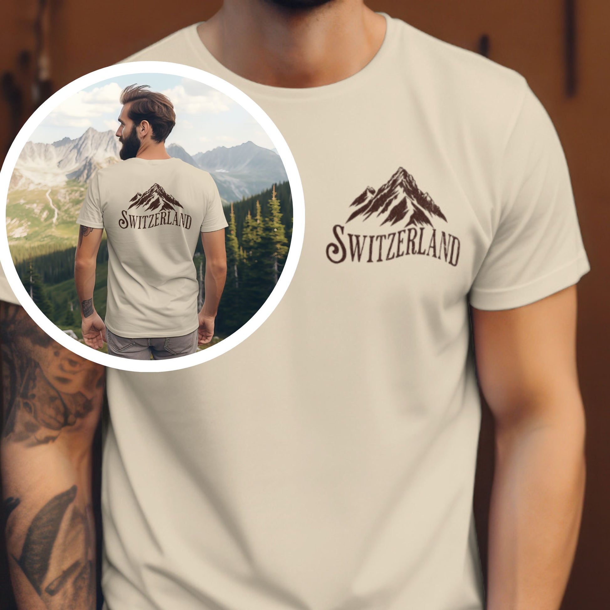 Switzerland mountain T-shirt. Pocket design