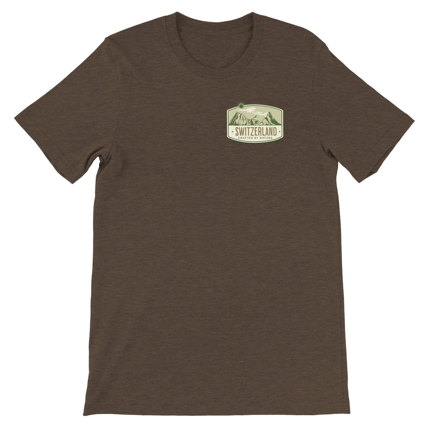 Heather Brown t-shirt with nature-inspired illustration, perfect for outdoor enthusiasts. 