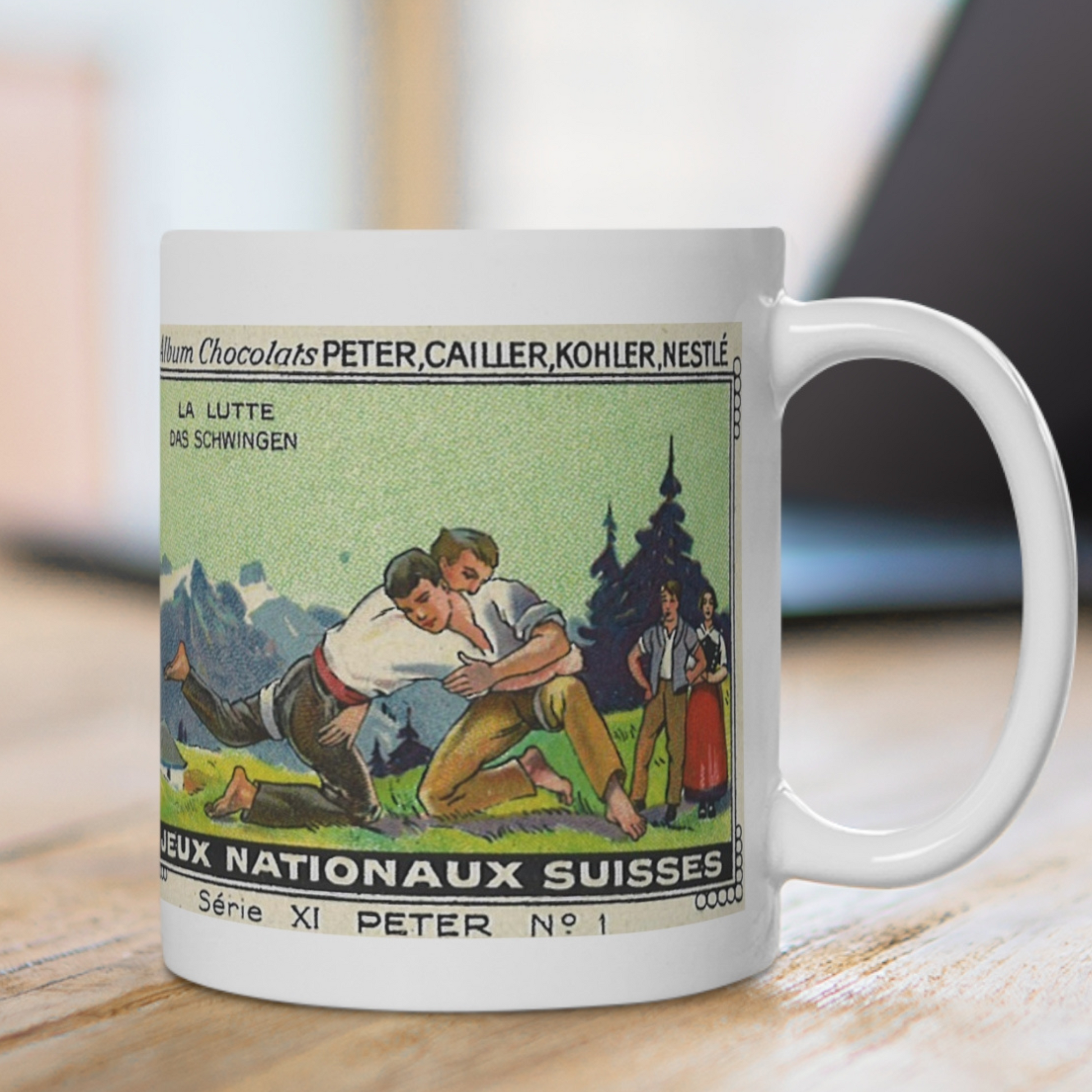 VIntage swiss wrestling in the alps mug