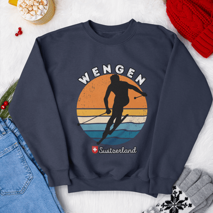 Vintage Retro Skiing Silhouette on Wengen Sweatshirt