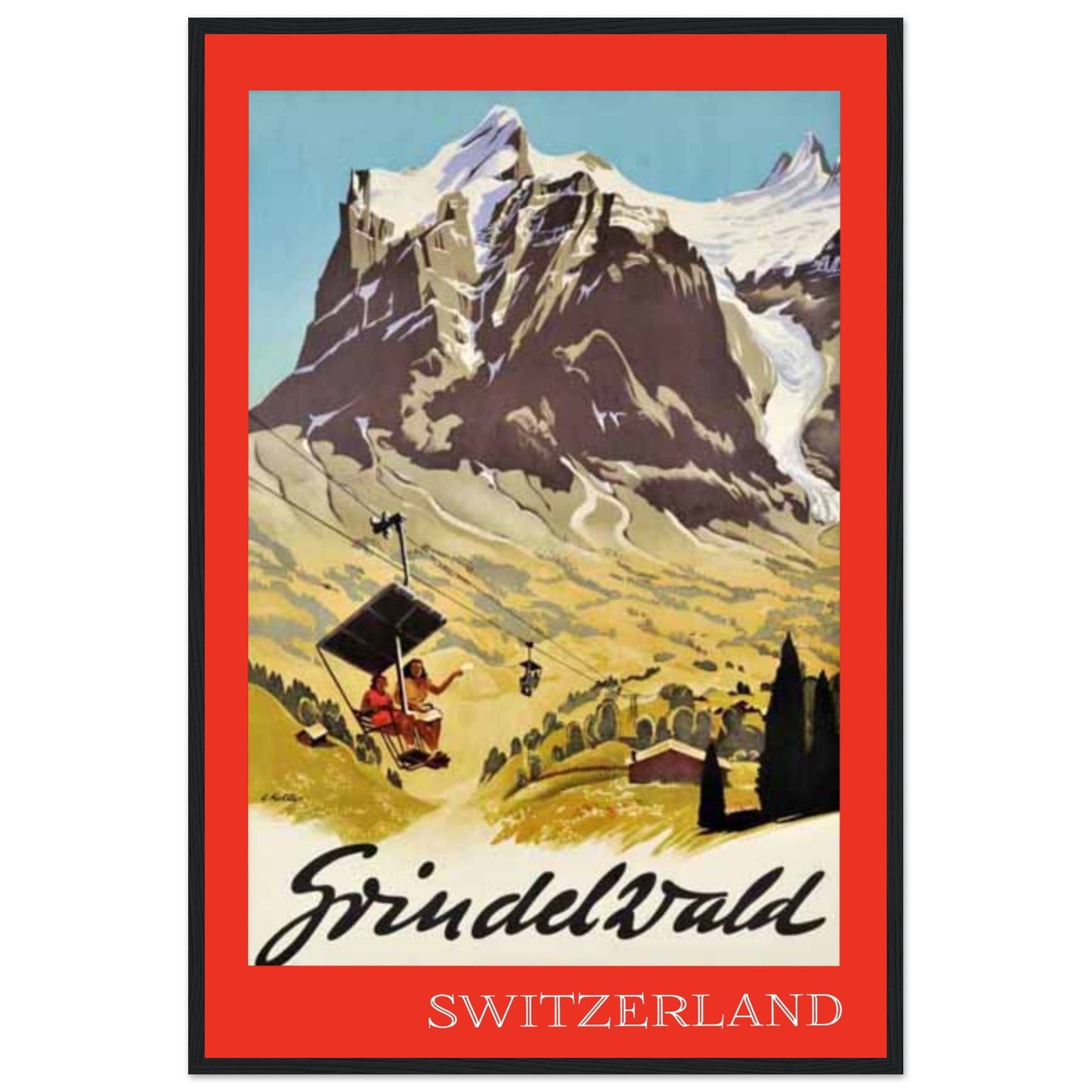 Grindelwald, Switzerland Retro Travel | Wooden Framed Poster 60x90 cm / 24x36″