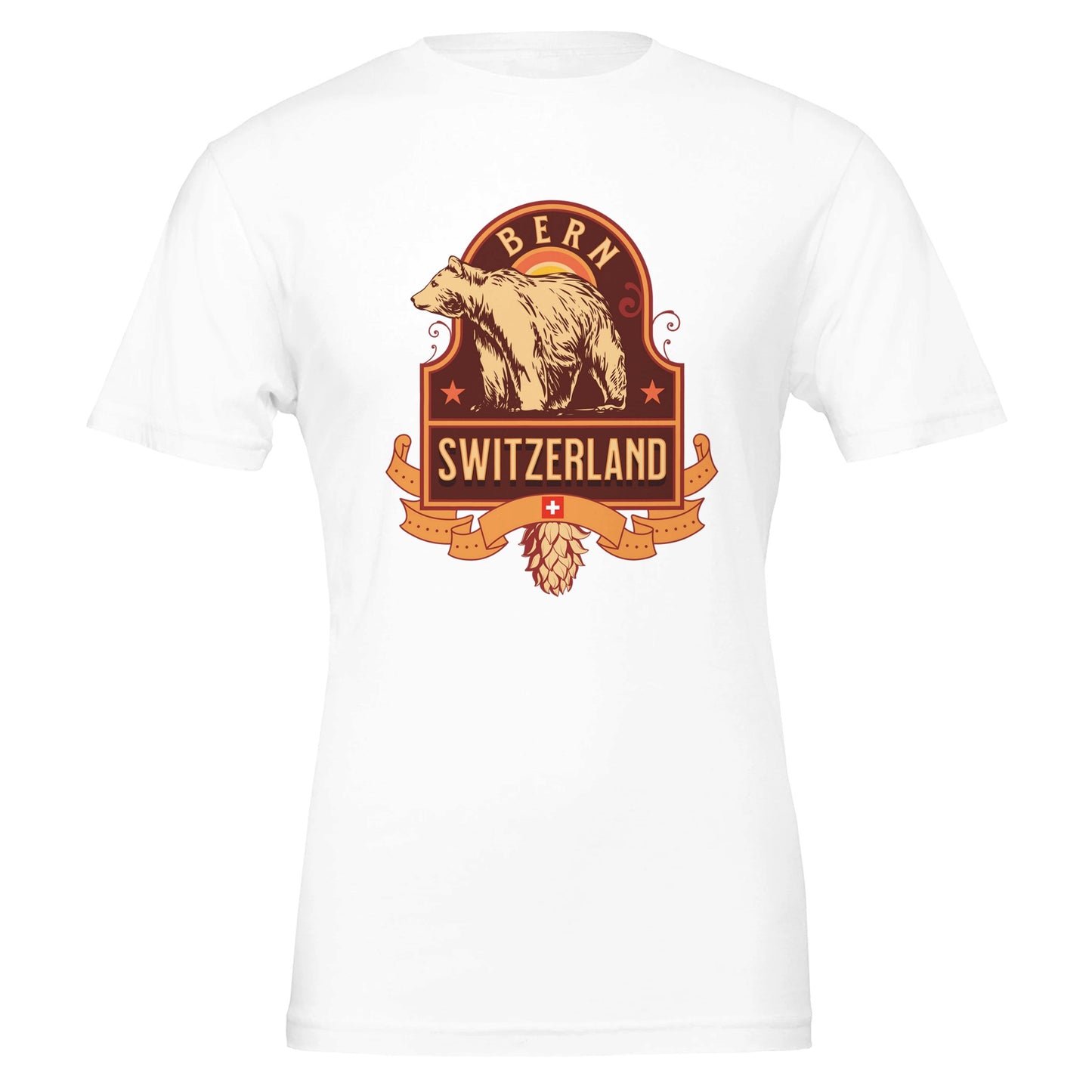 Front view of Bern Switzerland Bear T-shirt with Swiss bear design"