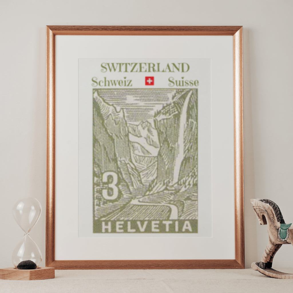 Lauterbrunnen, Switzerland | Vintage Helvetia Stamp Poster | 70x100 cm / 28x40″ - Vertical