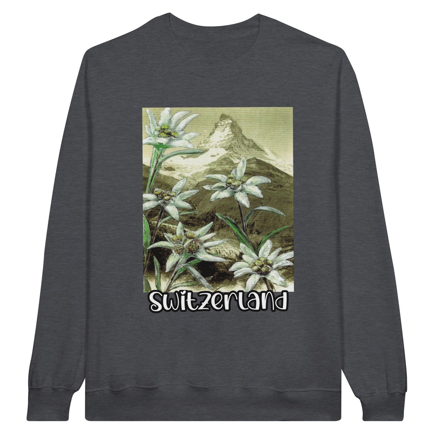 The Matterhorn and Edelweiss Flowers Vintage Painting Sweatshirt