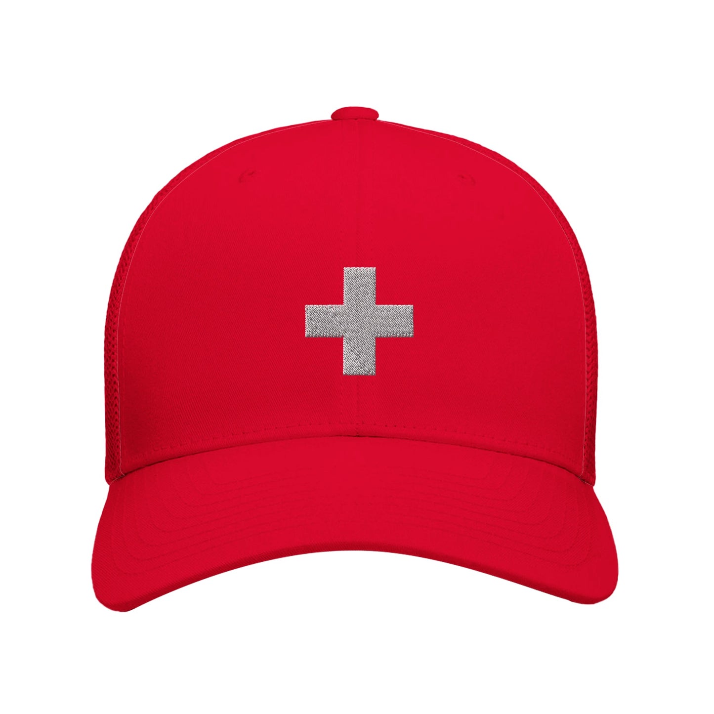 Swiss Cross Embroidered Red Cap 