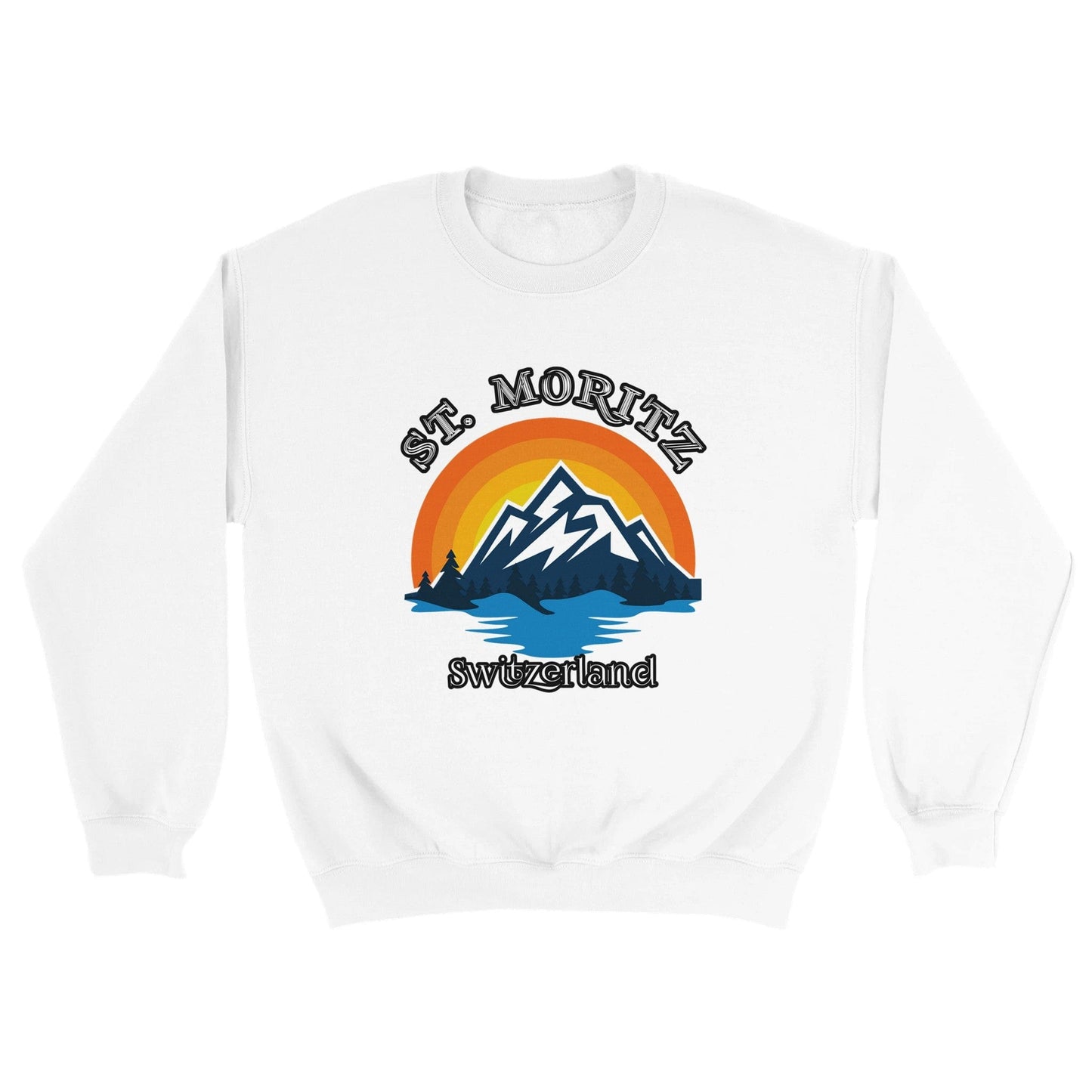 St. Moritz, Switzerland | Retro Sunset Alps Mountains Trees & Lake | Unisex Sweatshirt