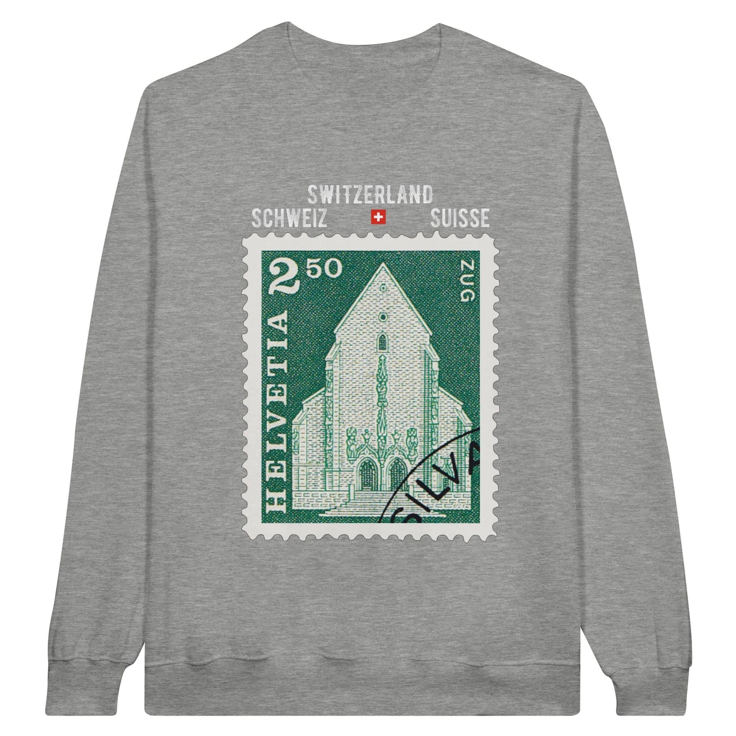 Zug, Switzerland Vintage Stamp Sweatshirt - St. Michael Church design. Limited edition fashion for a cozy and nostalgic wardrobe