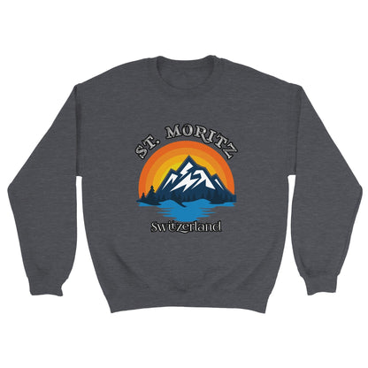 St. Moritz, Switzerland | Retro Sunset Alps Mountains Trees & Lake | Unisex Sweatshirt