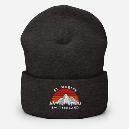 St. Moritz Switzerland Retro Sunset Beanie Dark Gray