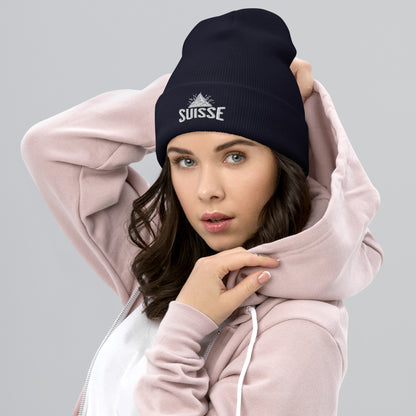 Navy Suisse beanie for outdoor enthusiasts and travelers