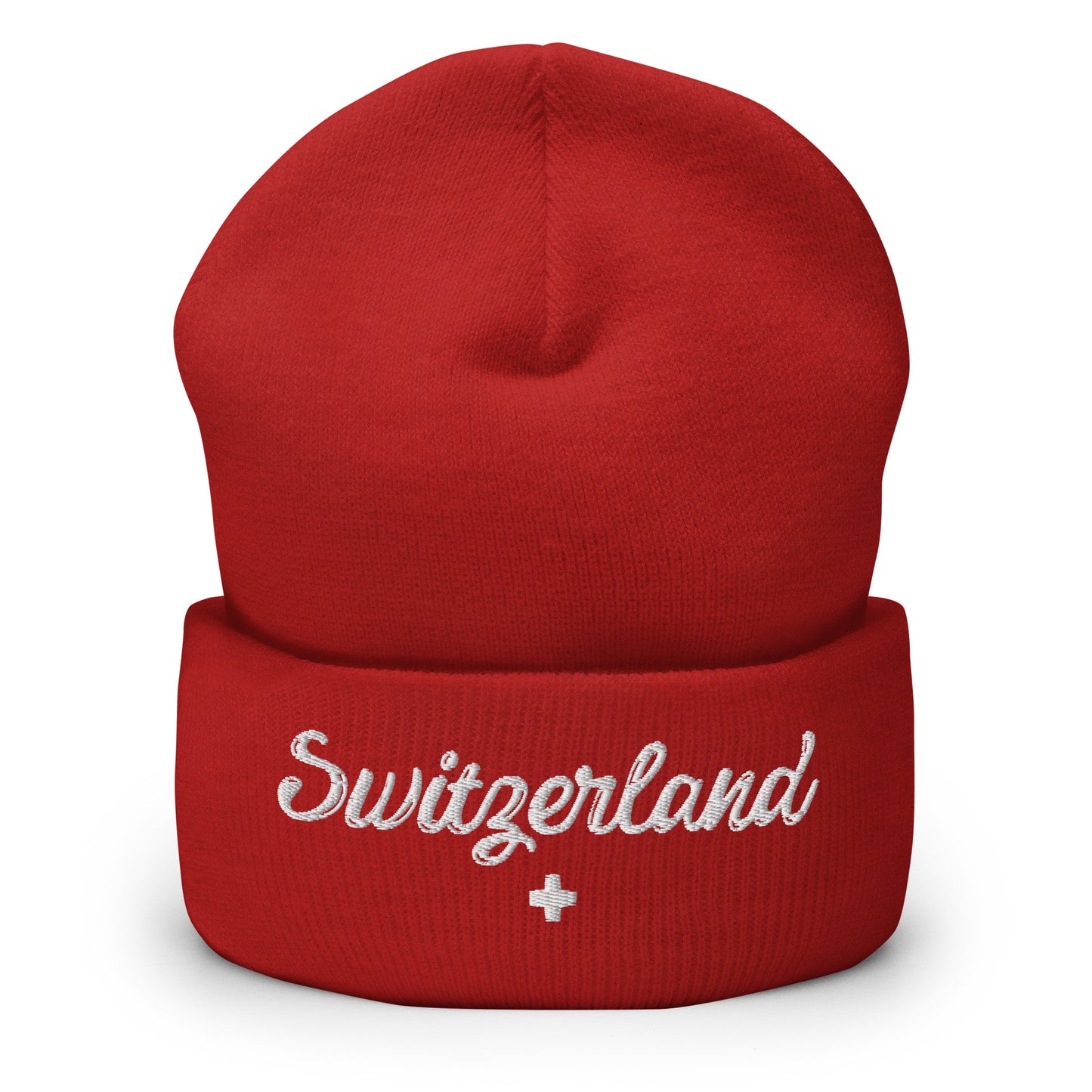 Red patriotic Swiss beanie, a great gift for travel fans