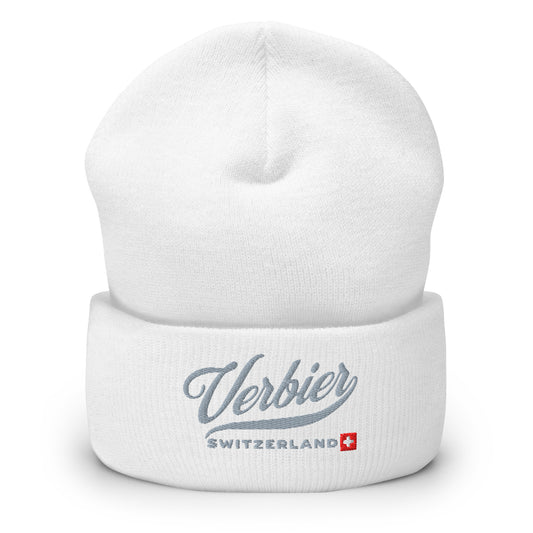 Stylish alpine beanie for Verbier ski resort lovers.