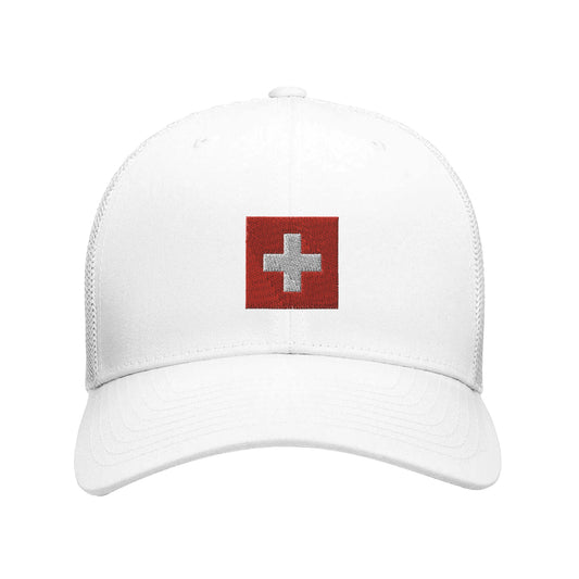 Swiss Flag Cap with Embroidered Design