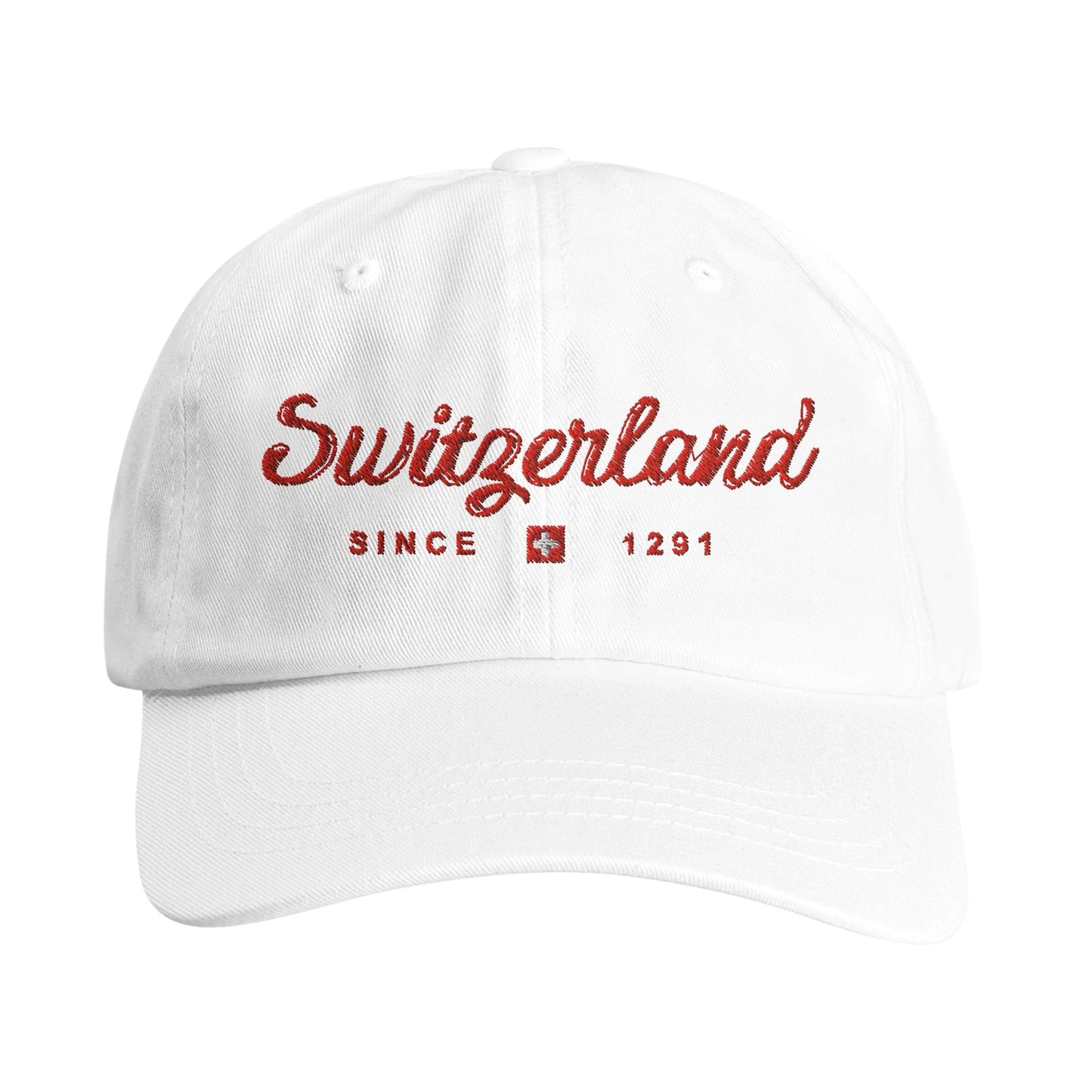 Switzerland - Since 1291 embroidered Dad cap featuring the Swiss flag, perfect for travel enthusiasts and nature lovers