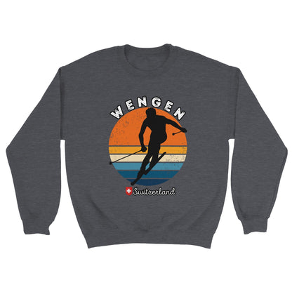 Wengen, Switzerland | Vintage Retro Skiing Silhouette Sunset Sweatshirt