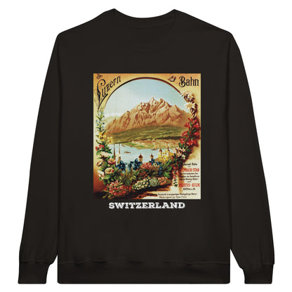 Lucerne Bahn, Switzerland Vintage Travel Sweatshirt featuring a vintage travel poster showcasing scenic view