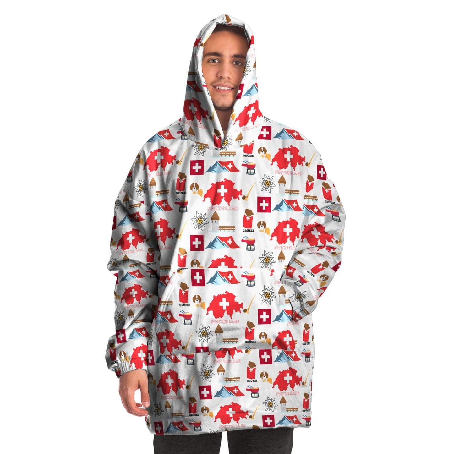 Switzerland Icons Snug Hoodie with Swiss map and cultural symbols