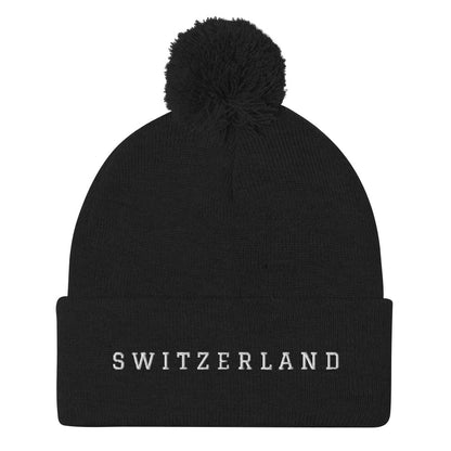 Unisex Knit Beanie with Switzerland minimalistic text for Cold Weather