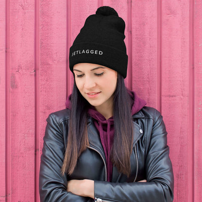 Cozy knit Jetlagged beanie for frequent flyers in black