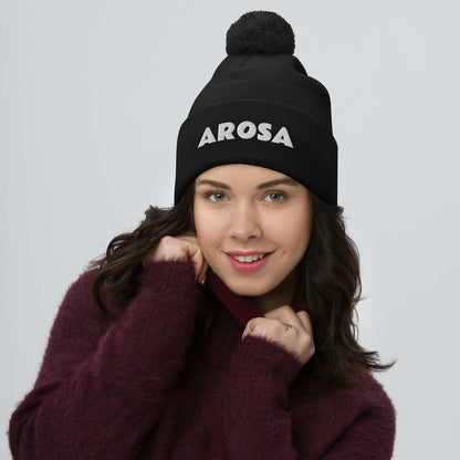 Arosa Switzerland pom-pom beanie - cozy winter ski hat for mountain lovers