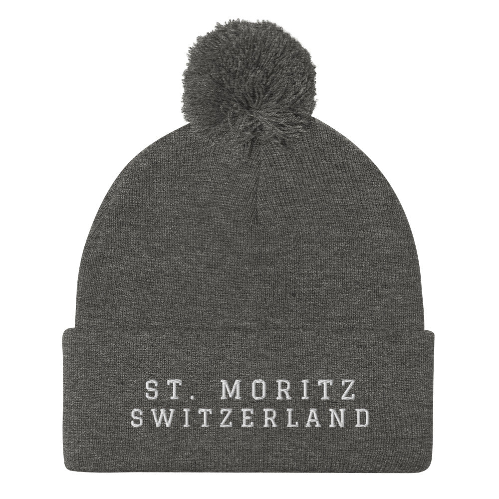 st. moritz suisse beanie soft pom pom embroidered 