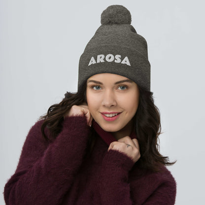 Warm knit Arosa beanie with pom-pom - perfect for Swiss Alps adventures